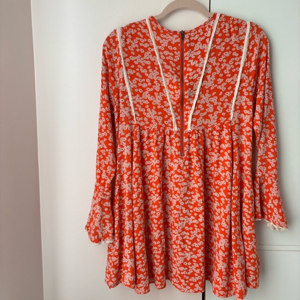 Free People Like You Best Floral Mini Dress Coral Bell Sleeve Boho Small S - Picture 6 of 6
